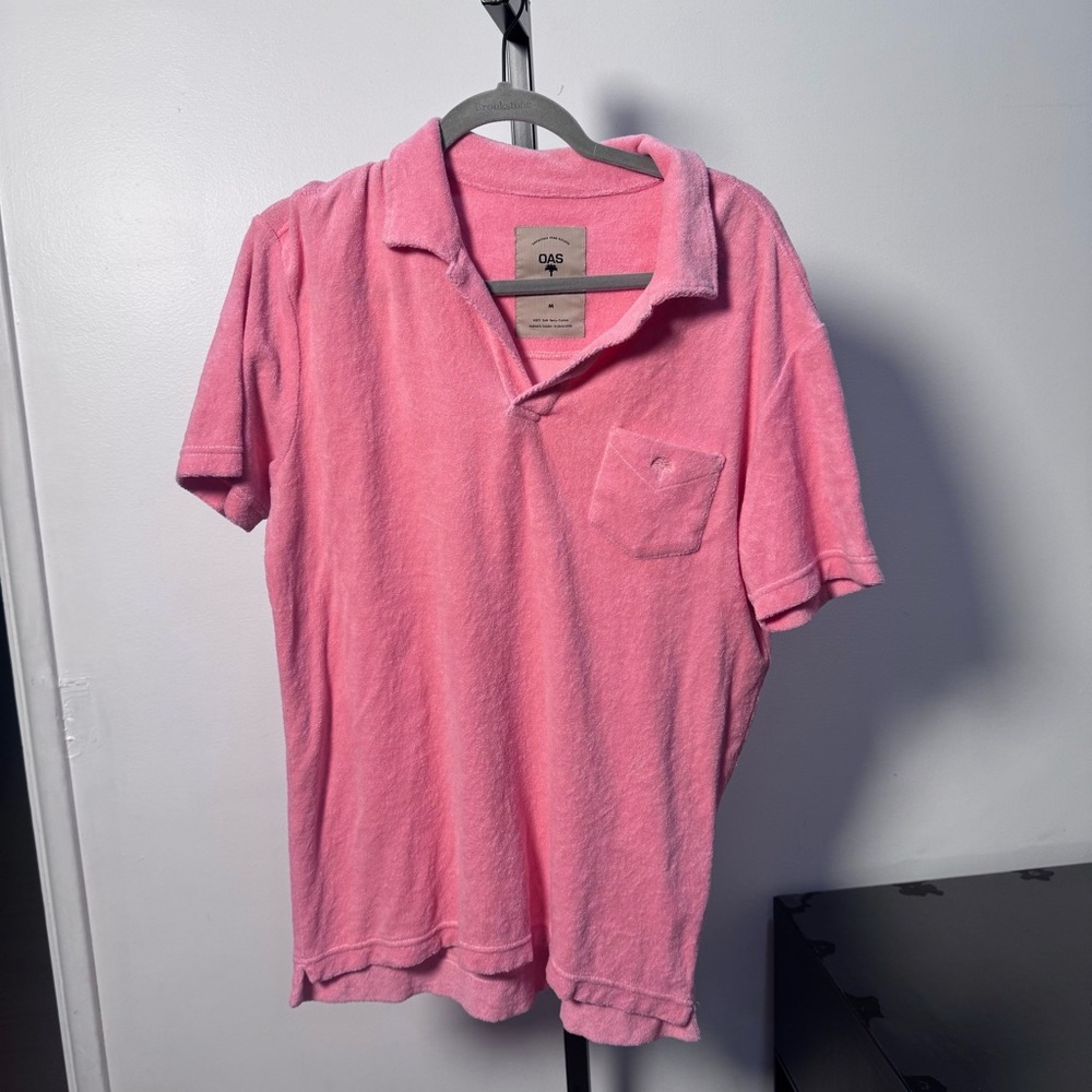 OAS Pink Terry Polo Shirt - Men's Casual Short Sleeve medium